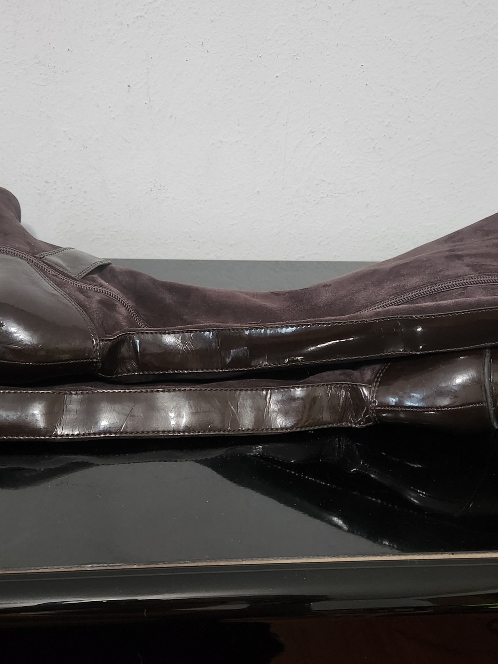 ANTONIO MELANI Dark Brown Suede Mid-Calf Heeled Boots with Buckle Detail - Picture 10 of 10